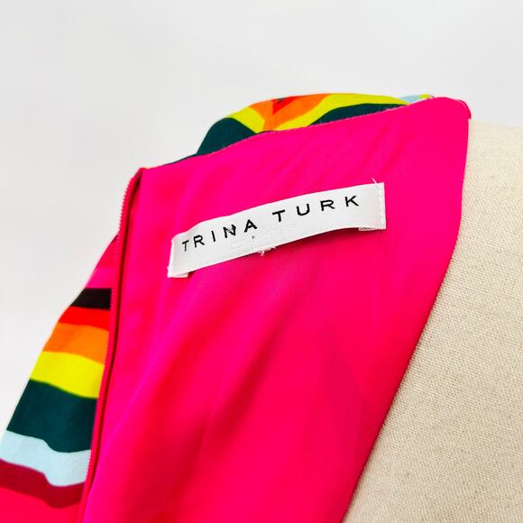 Trina Turk Pink Rainbow Multicolor Chevron Print Mini Dress - Picture 6 of 7